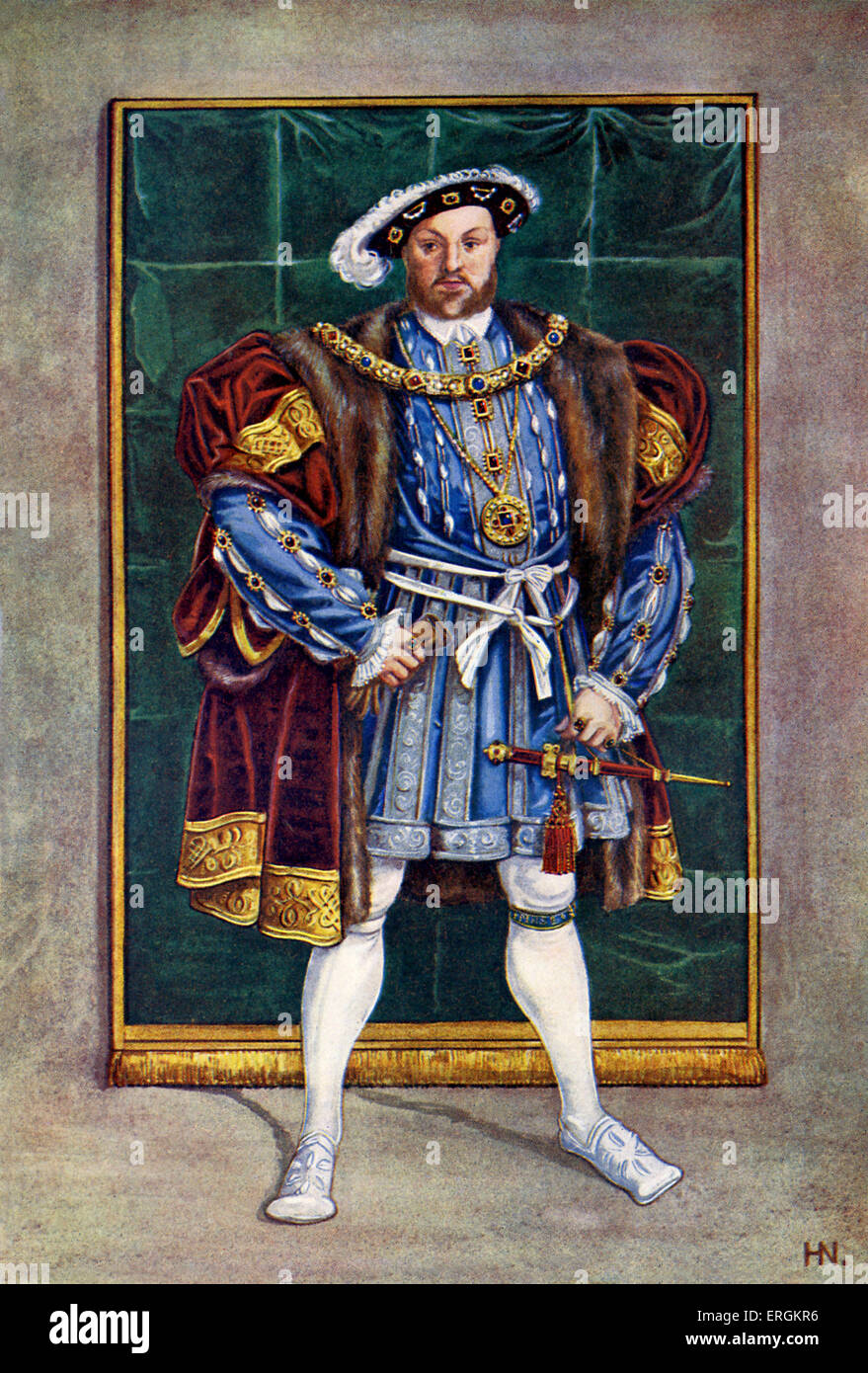 King Henry VIII (1491 - 1547) in 1542. King of England from 1509 until his death. After a  portrait by Hans Eworth, 1542.After Stock Photo