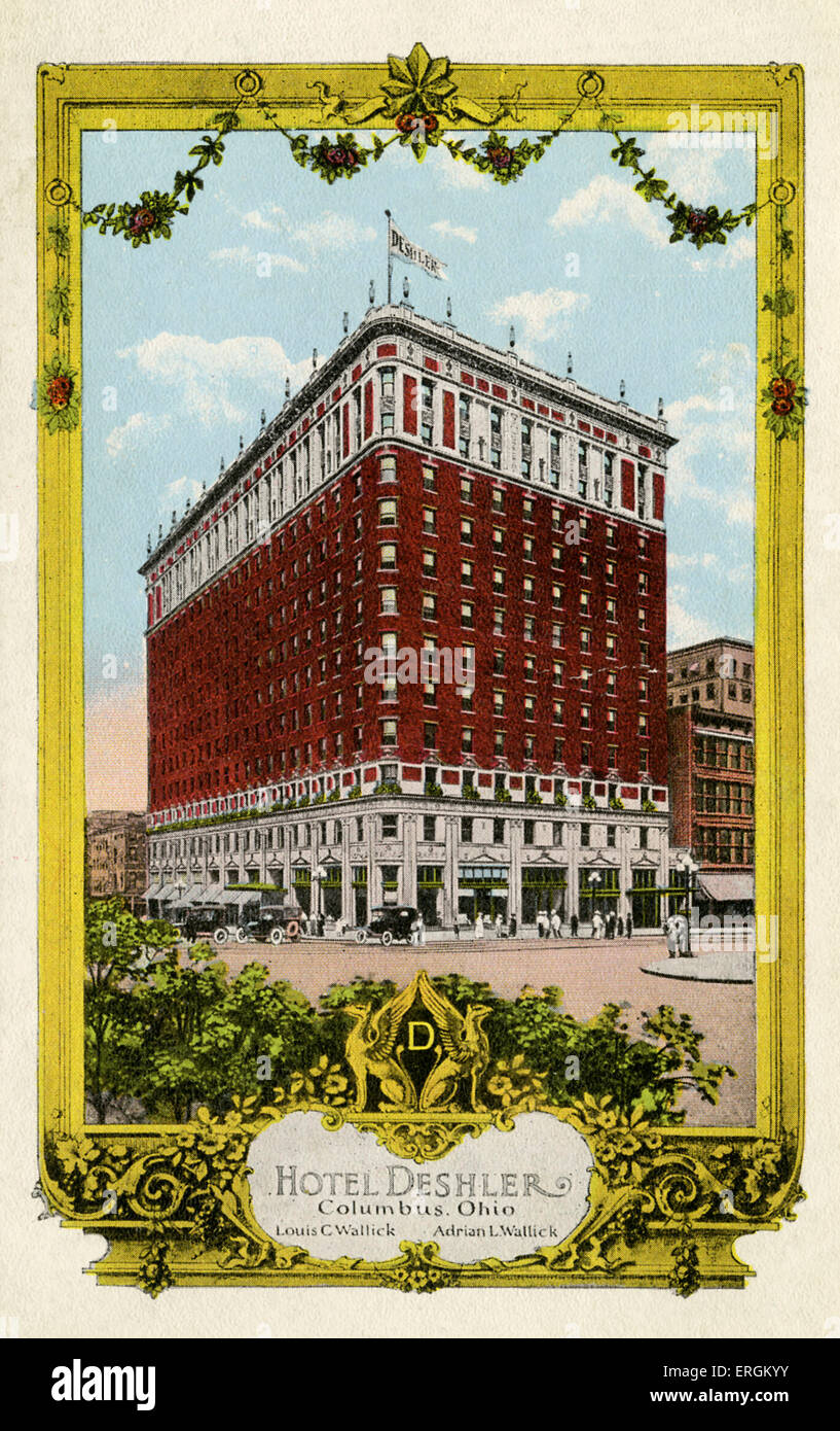 Hotel Deshler, Columbus, Ohio. The hotel opened on August 23, 1916, and has since been demolished. Stock Photo