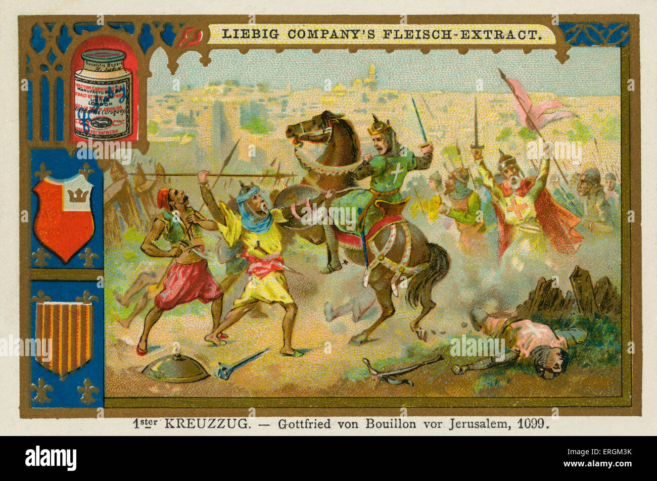 Godfrey of Bouillon at the Siege of Jeruslaem in 1099. (German: 1st Kreuzzug-  Gottfried von Bouillon von Jerusalem, 1099.) Stock Photo