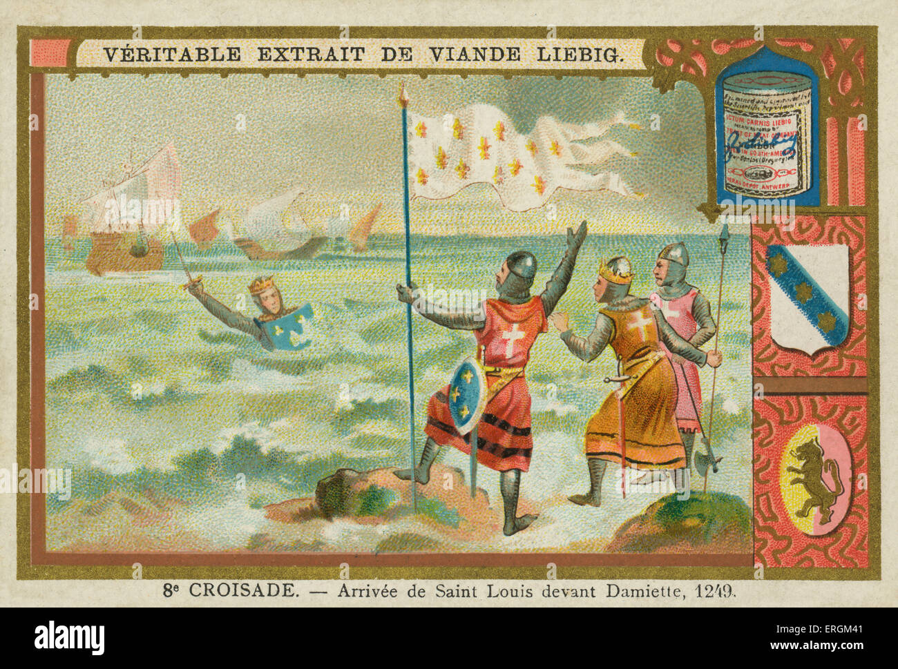 Louis IX arriving at Damietta in 1249 during the Seventh Crusade (1248 -1254) (French: 7e croisade- Arrivee de Saint Louis Stock Photo