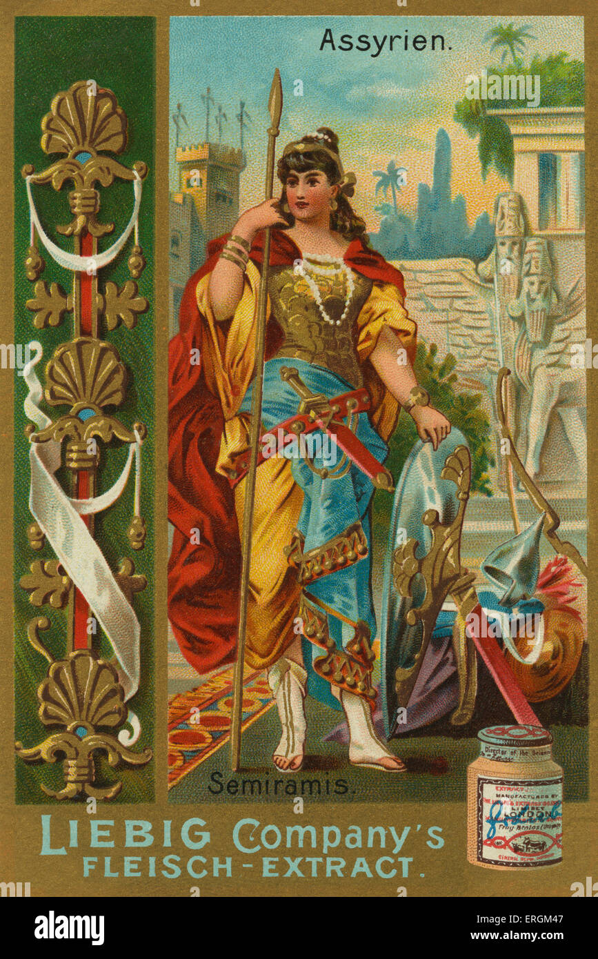 Semiramis- Assyrian queen of Shamshi-Adad V (ruled 824 BC–811 BC). Liebig card, Famous women of ancient times, 1897. Stock Photo