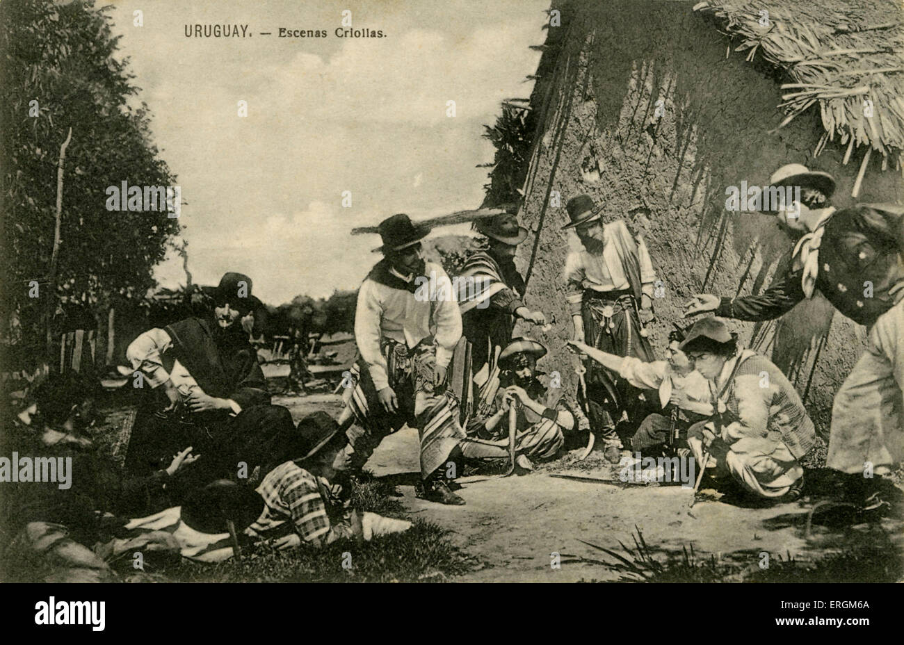 Early 20th century postcard of  Uruguayan gauchos/ cowboys. Stock Photo