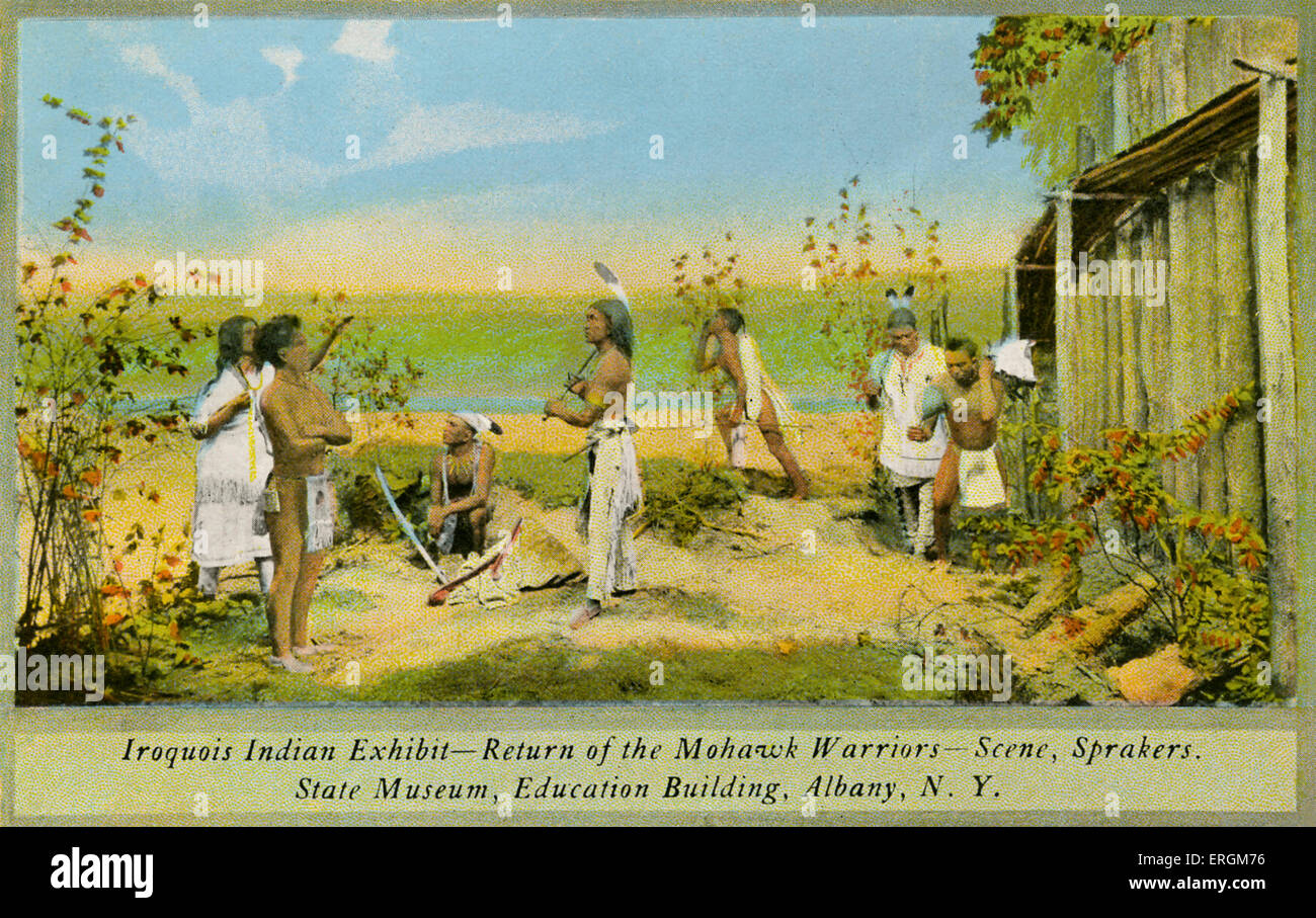 Iroquois Indian Exhibit, State Museum, Albany. The photograph depicts an exhibit in the State Museum dating to early 20th Stock Photo