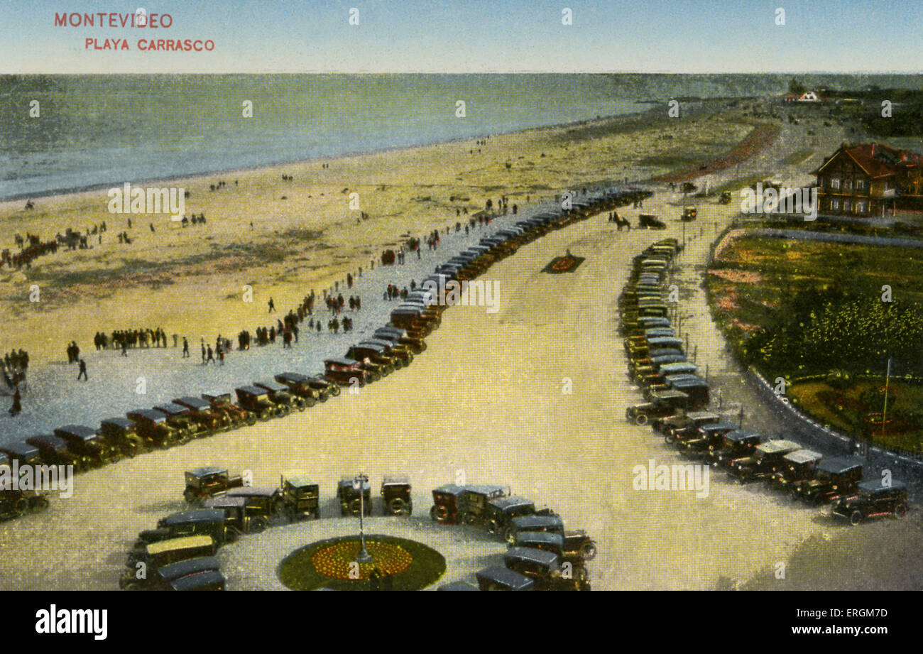 Playa Carrasco, Montevideo, Uruguay. Colorised photograph from 1910s, depicting the waterfront. Stock Photo
