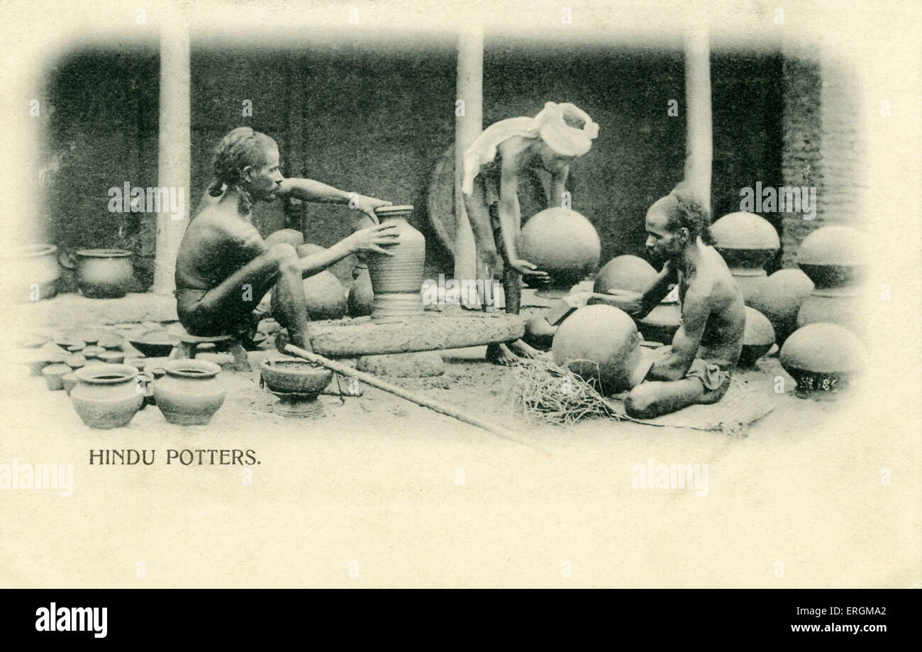 Indian potters. Photograph from early 20th century. Caption reads: 'Hindu Potters'. Stock Photo