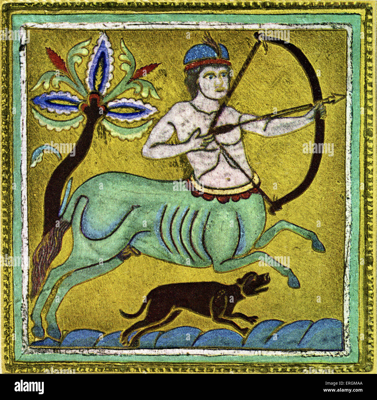 Centaur. Reproduction of an enamel plaque from from the 12th century, typical of Mosan art. Oringal: Champlevé enamel on Stock Photo