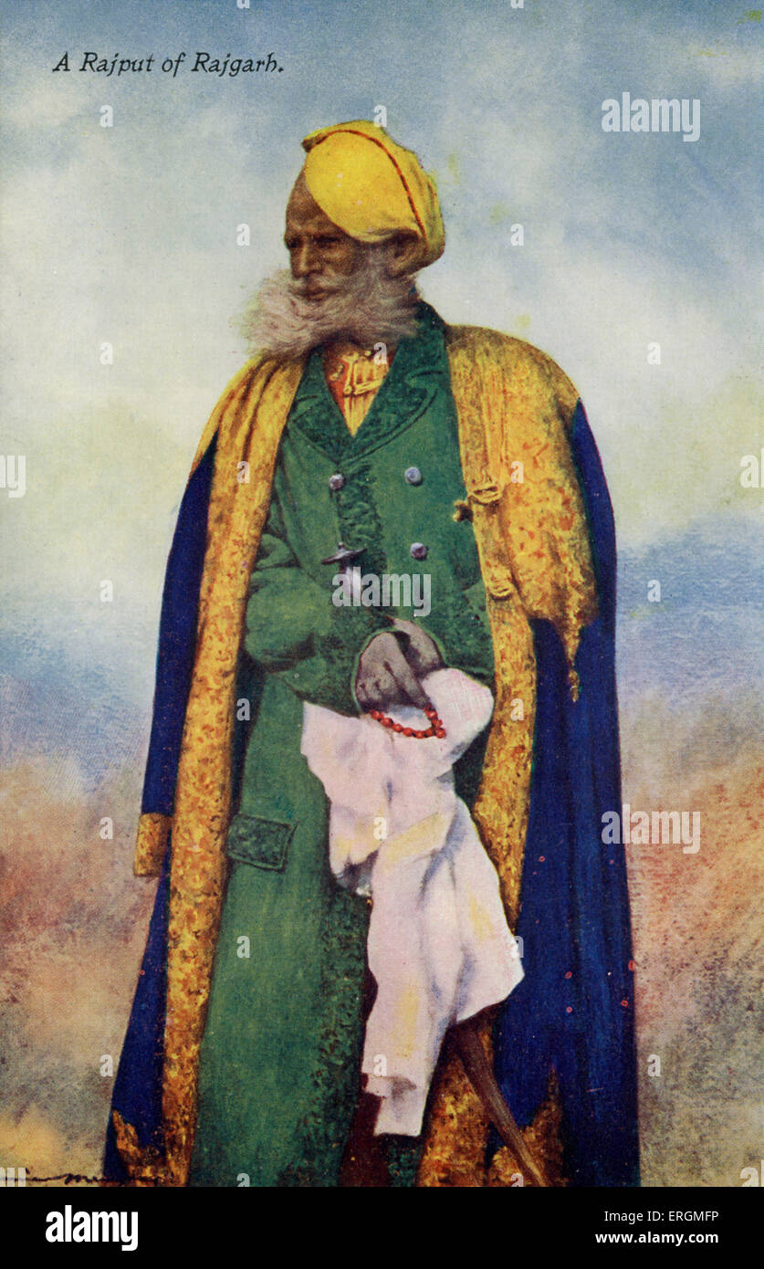 A Rajput in Rajgarh. Colorised photograph from early 20th century. Rajgarh is located in Madhya Pradesh, central India. Stock Photo