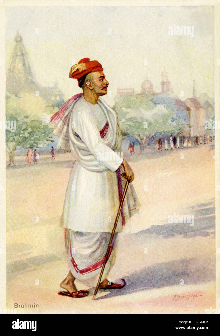 Portrait of a Brahmin. Illustration from early 20th century. Stock Photo