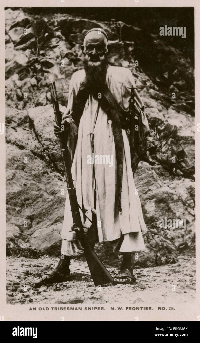 Sniper in the N.W.F.P. (North West Frontier Province, now Pakistan). Photograph taken early 20th century. Stock Photo