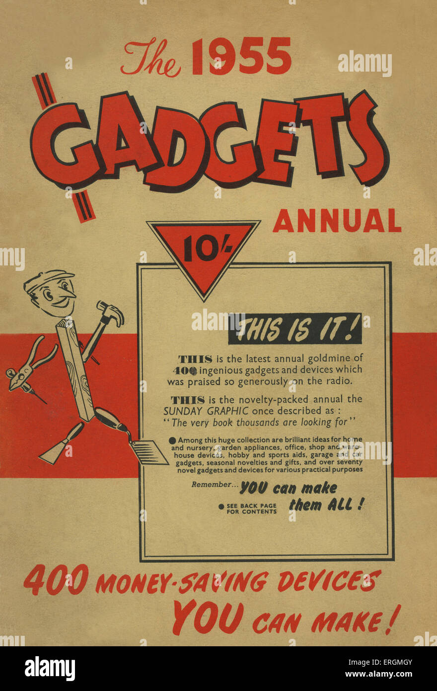 Cover Page - the 1955 Gadgets Annual, including '400 money-saving decides', and claiming to be 'the very book thousands are Stock Photo