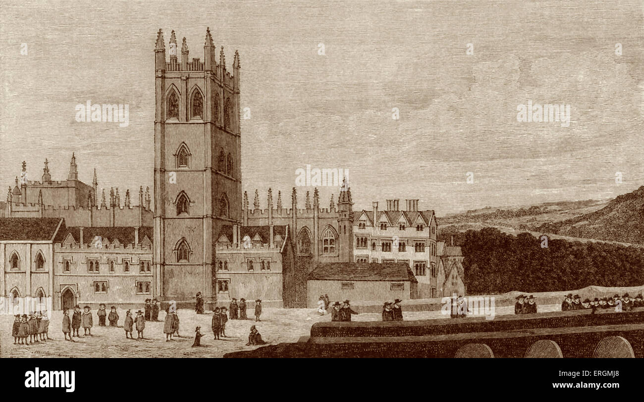 Magdalen College, Oxford, 17th century. Magdalen college was established in 1458 - this image, prior to the building of the New Stock Photo