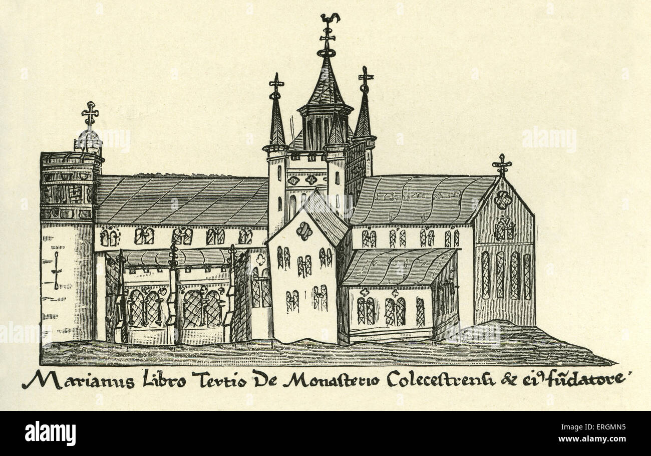 Colchester Abbey Church. After an illustrationg from the mid 16th century, from the Cott. Nero D. manuscript. Stock Photo