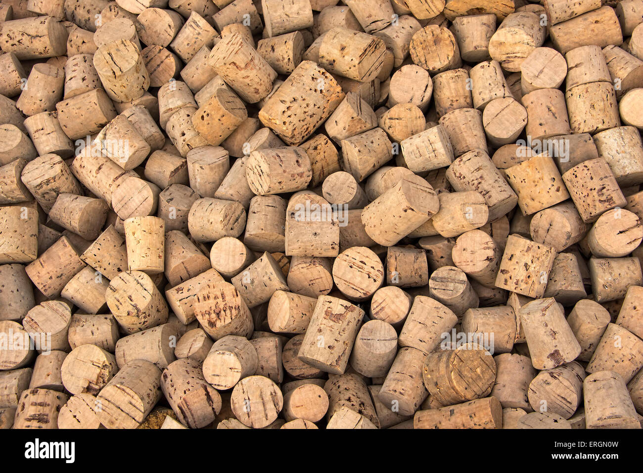 Collection of one hundred years old vintage and grunge corks from home-made winery. Stock Photo