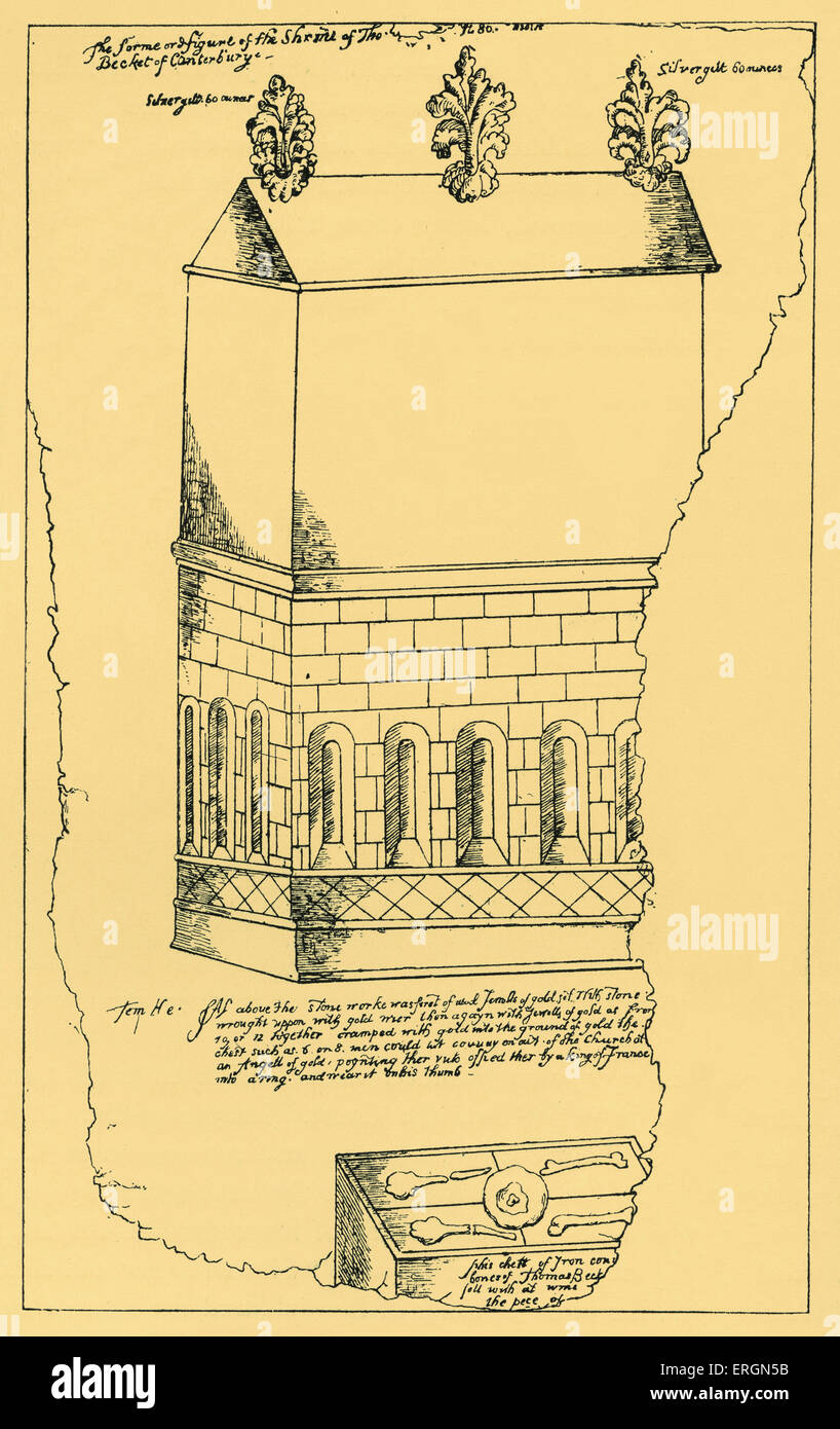 Shrine of Saint Thomas Beckett at Canterbury Cathedral. Illustration after the Cott. Tib. E. Manuscript. Stock Photo