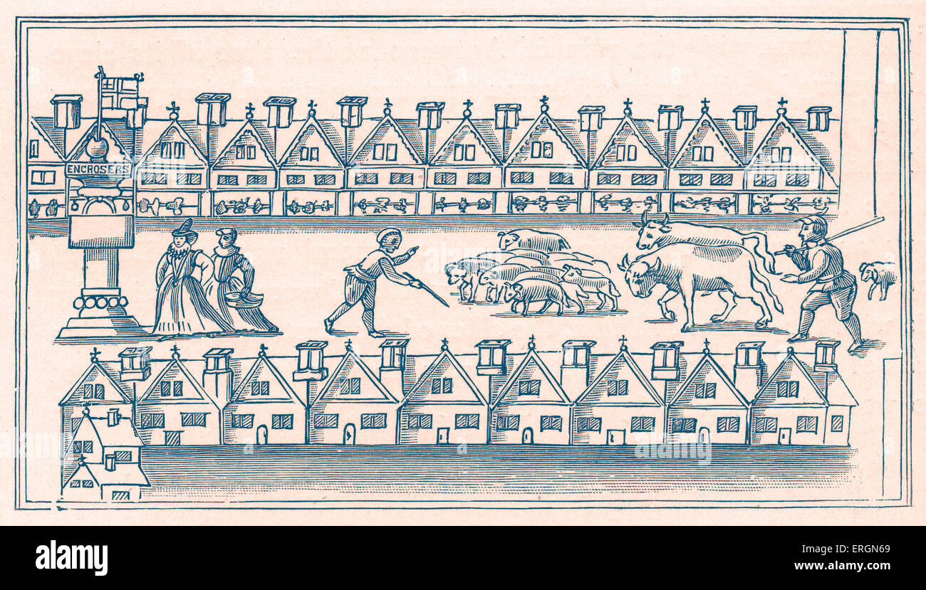 Eastcheap Market pictured in 1598. During the late Elizabethan era Eastcheap was the residence of William Shakespeare Stock Photo