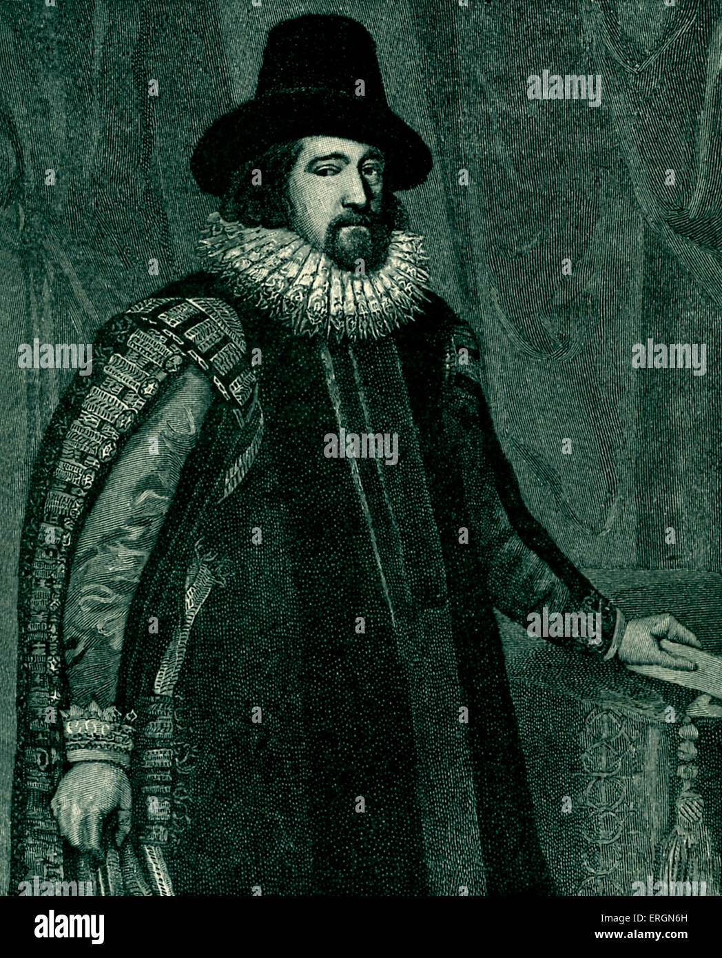 Francis Bacon (1561-1626) was an English statesman, Attorney General, Lord Chancellor and author. Portrait by Van Somer Stock Photo