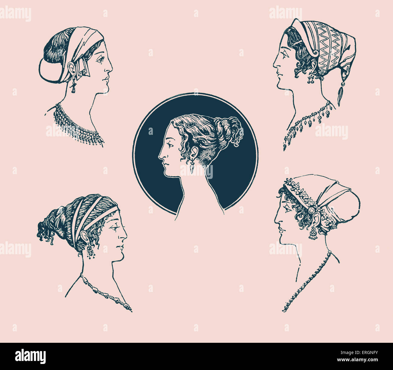 Ancient Greek hairstyles. Example of Ancient Greek female hairstyles and headdresses in 5th Century BC Greece. Illustration by Herbert Norris (dates not known Stock Photo - Alamy Ancient Greek hairstyles. Example of Ancient Greek female hairstyles and headdresses in 5th Century BC Greece. Illustration by Herbert Norris (dates not known Stock Photo - Alamy