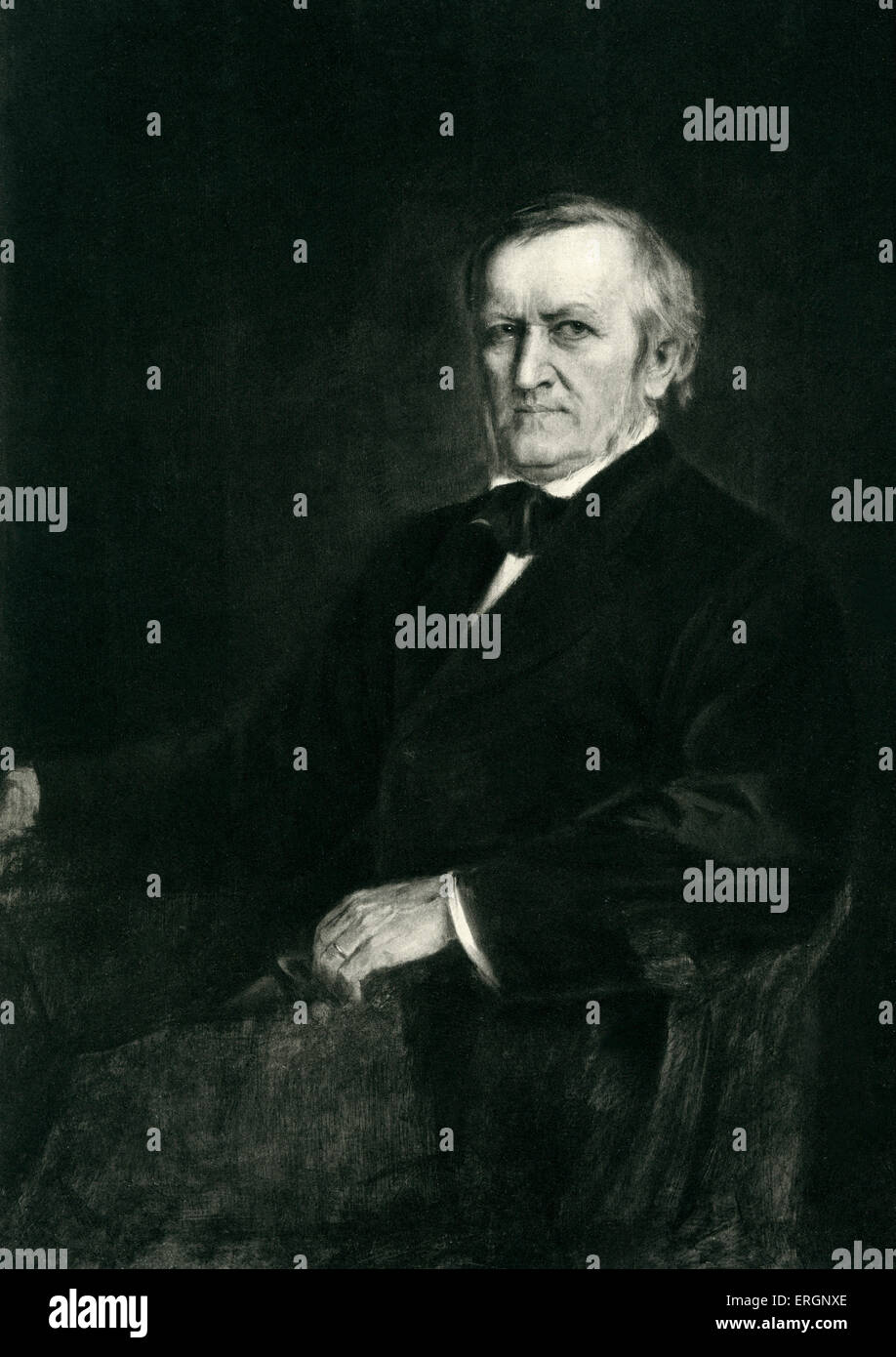 Richard Wagner, portrait by Franz Lenbach. German composer 22nd  May 1813 – 13th  February 1883  Heliogravure. FL: German Stock Photo