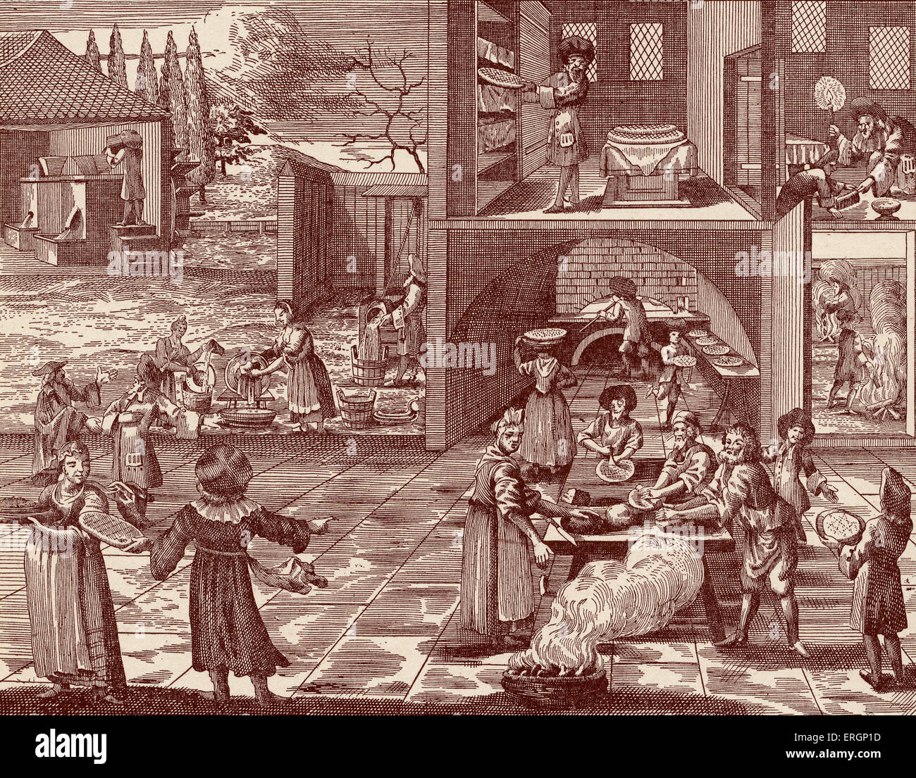 Preparation of matzo, also known as matza or matzah, an unleavened