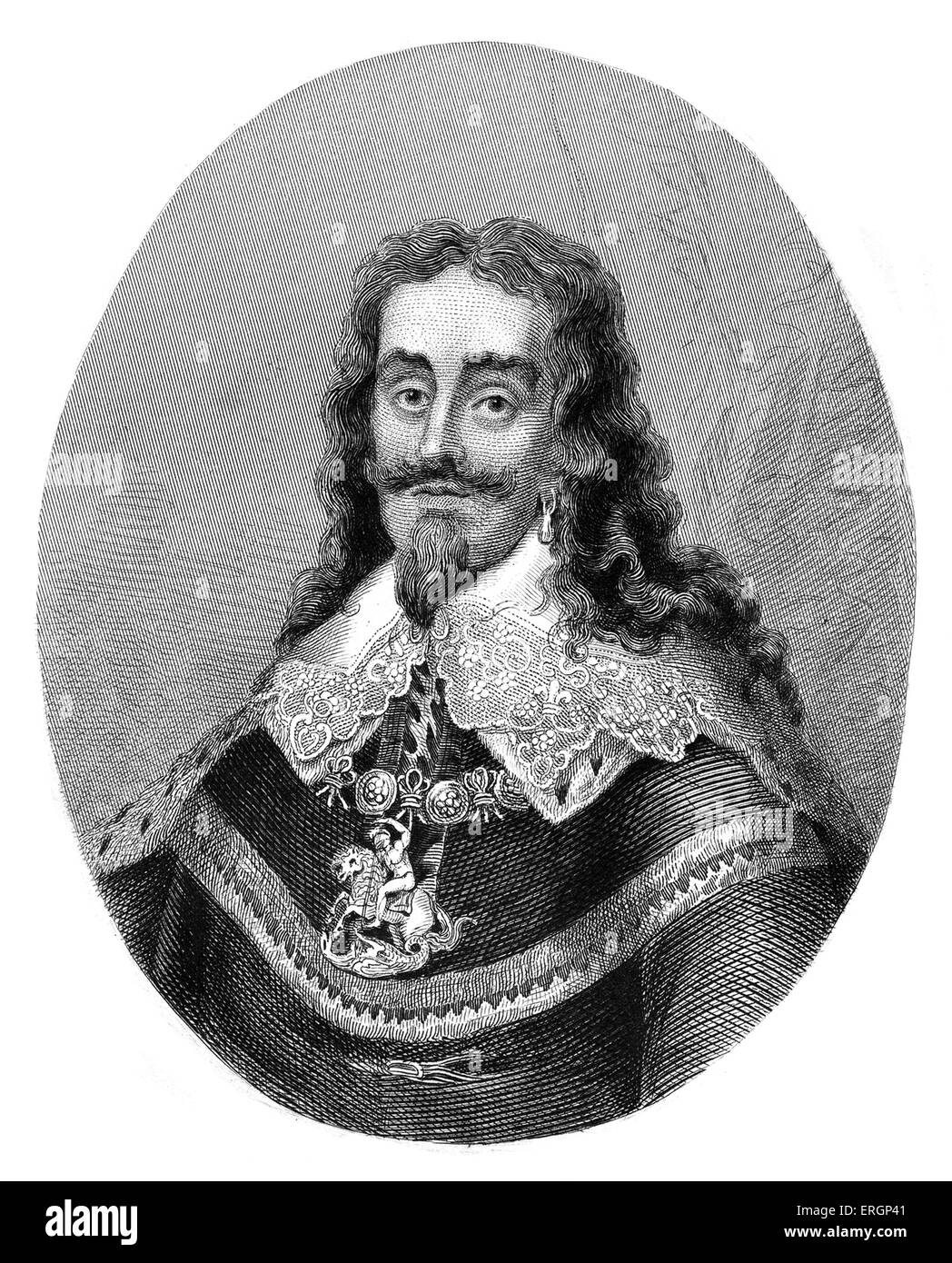 Charles I, portrait. Monarch of the three kingdoms of England, Scotland, and Ireland from 27 March 1625 until his execution in Stock Photo