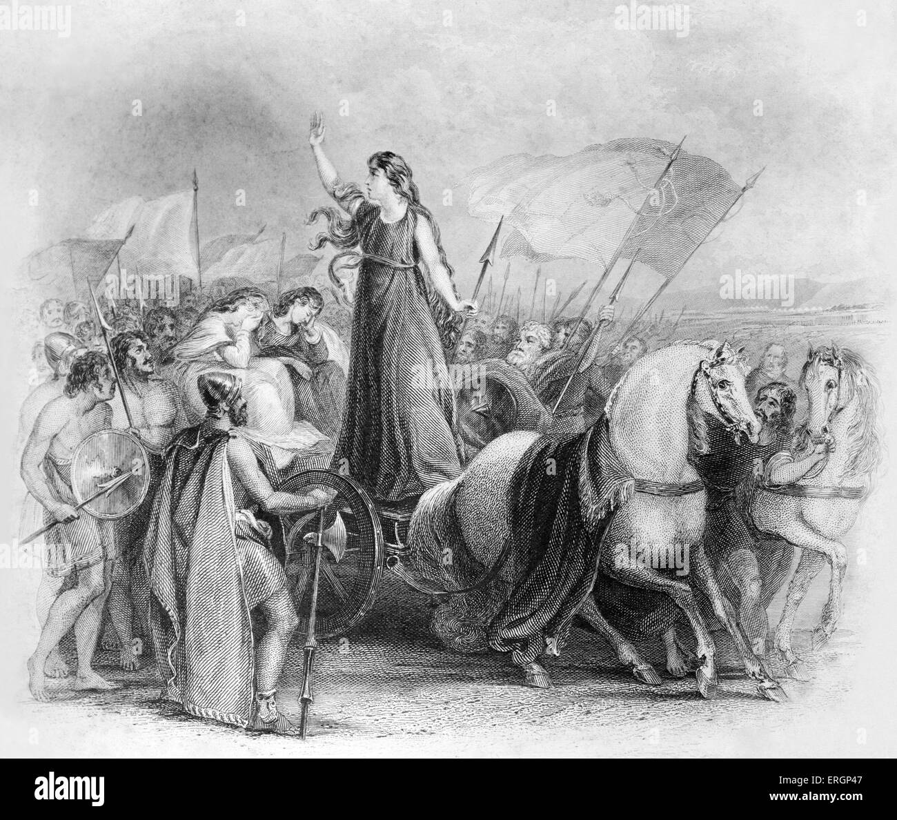Boudica or Boadicea, Queen of the British Iceni tribe, a Celtic tribe who led an uprising against the occupying forces of the Stock Photo