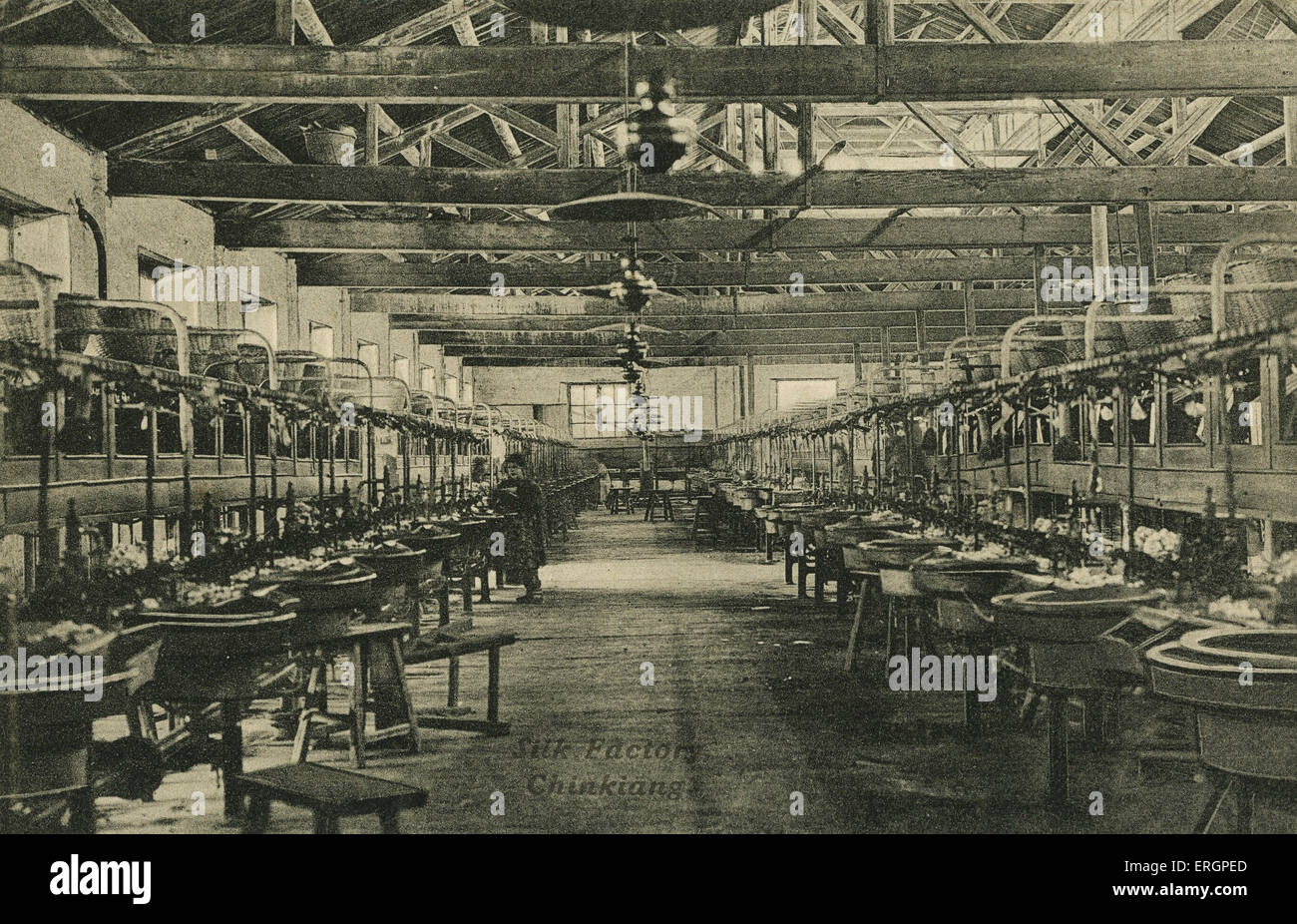 Silk factory, Chinkiang, China. Early 20th century. Stock Photo