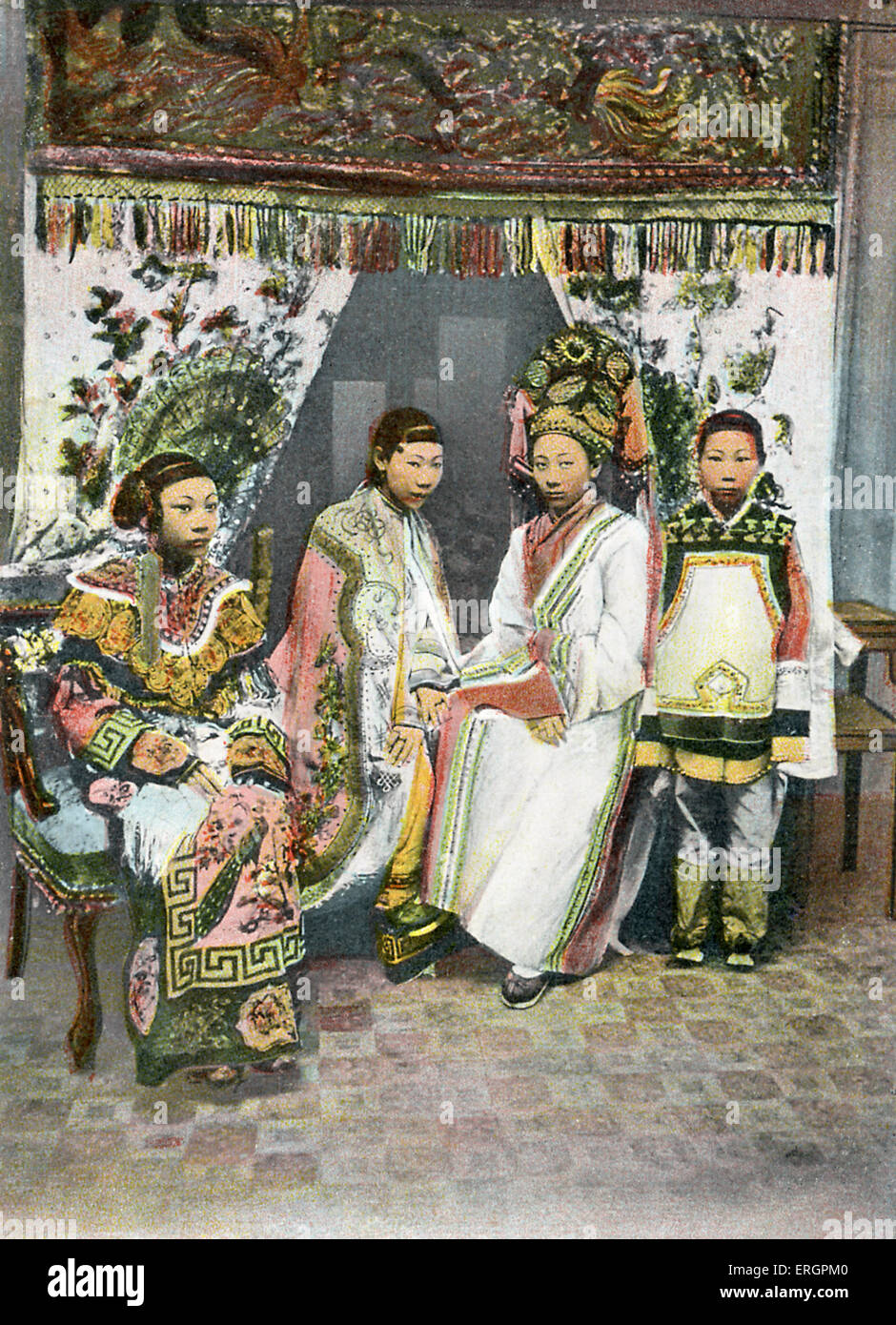 Group of Chinese actors.  Early 20th century. China, Hong Kong under British administration. Stock Photo
