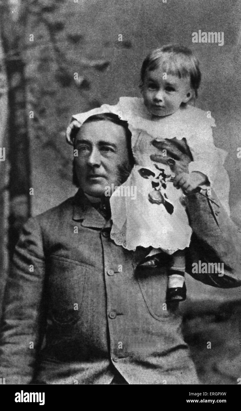 Franklin D. Roosevelt  sitting on his father's shoulders, aged 1 and a half years. FDR: 32nd President of the United States Stock Photo