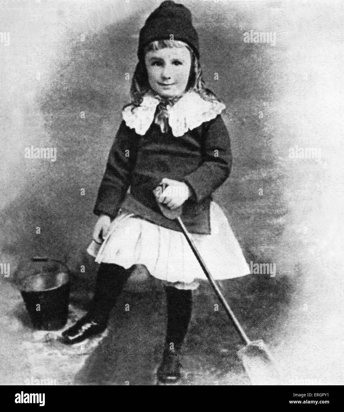 Franklin D. Roosevelt poses with a bucket and spade at the age of three years. FDR: 32nd President of the United States Stock Photo