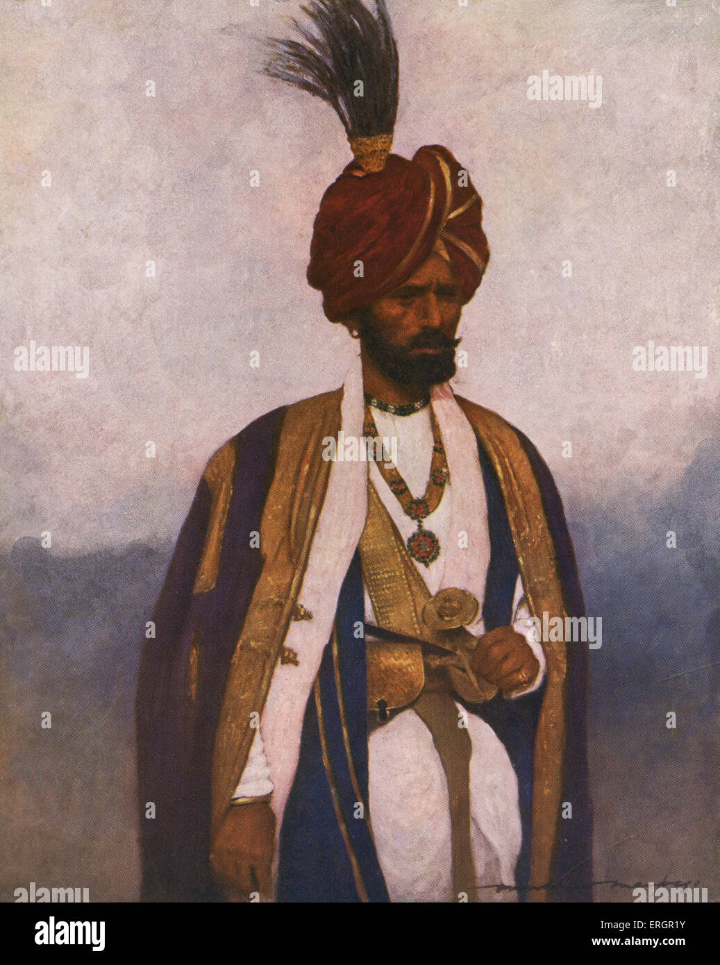 Sowar - a cavalry troop - of the 17th Dogra Regiment, part of the British Indian Army. The soldier wears a lavish purple and Stock Photo