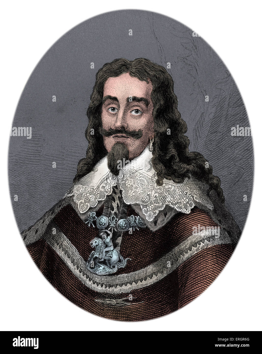 Charles I, portrait. Monarch of the three kingdoms of England, Scotland, and Ireland from 27 March 1625 until his execution in Stock Photo