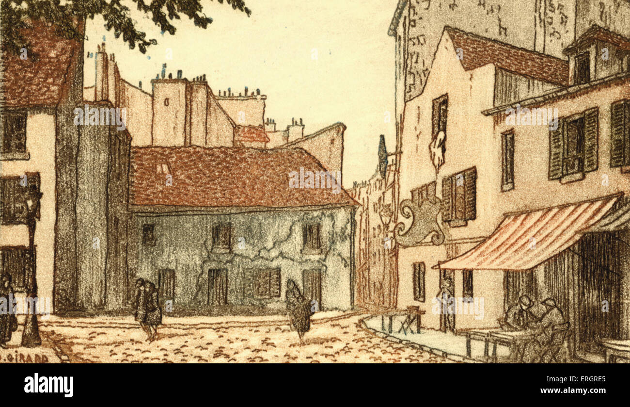 PARIS - PLACE DU TERTRE, in Montmartre. 19thC Illustration Stock Photo
