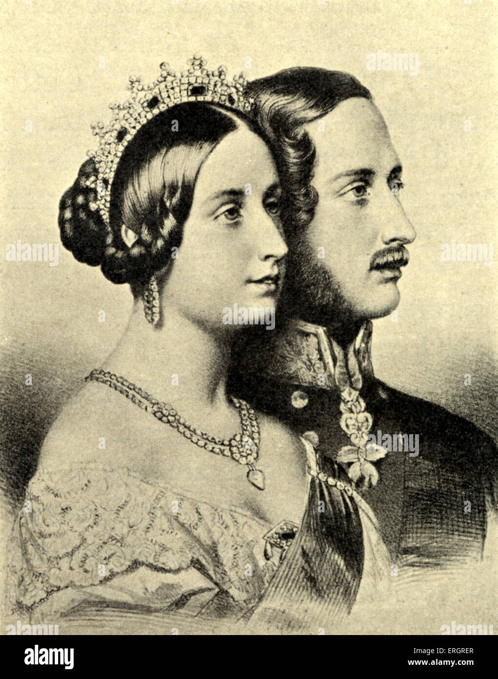 Queen Victoria and Prince Albert. Portraits in profile. Stock Photo