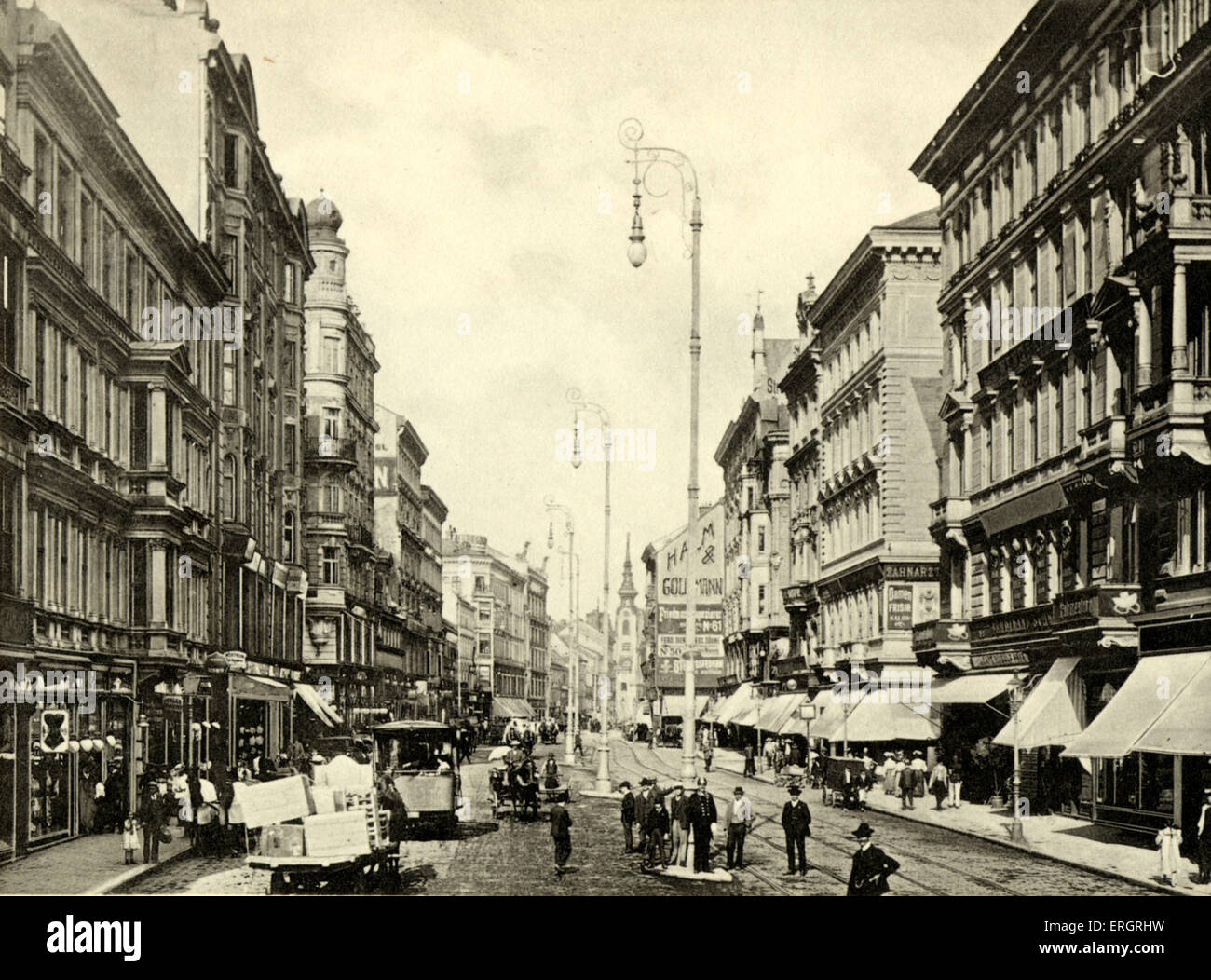 Mariahilferstrasse in Vienna, at the turn of the century. Street scene. Stock Photo
