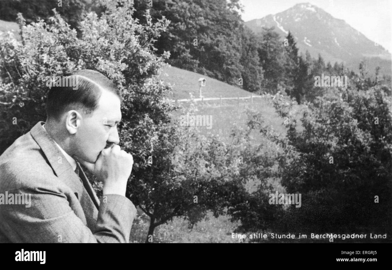 HITLER, Adolf - with chin on fist in Berchtesgaden region, circa 1938. Founder and leader of German Nazi Party, 20 April 1889 - Stock Photo