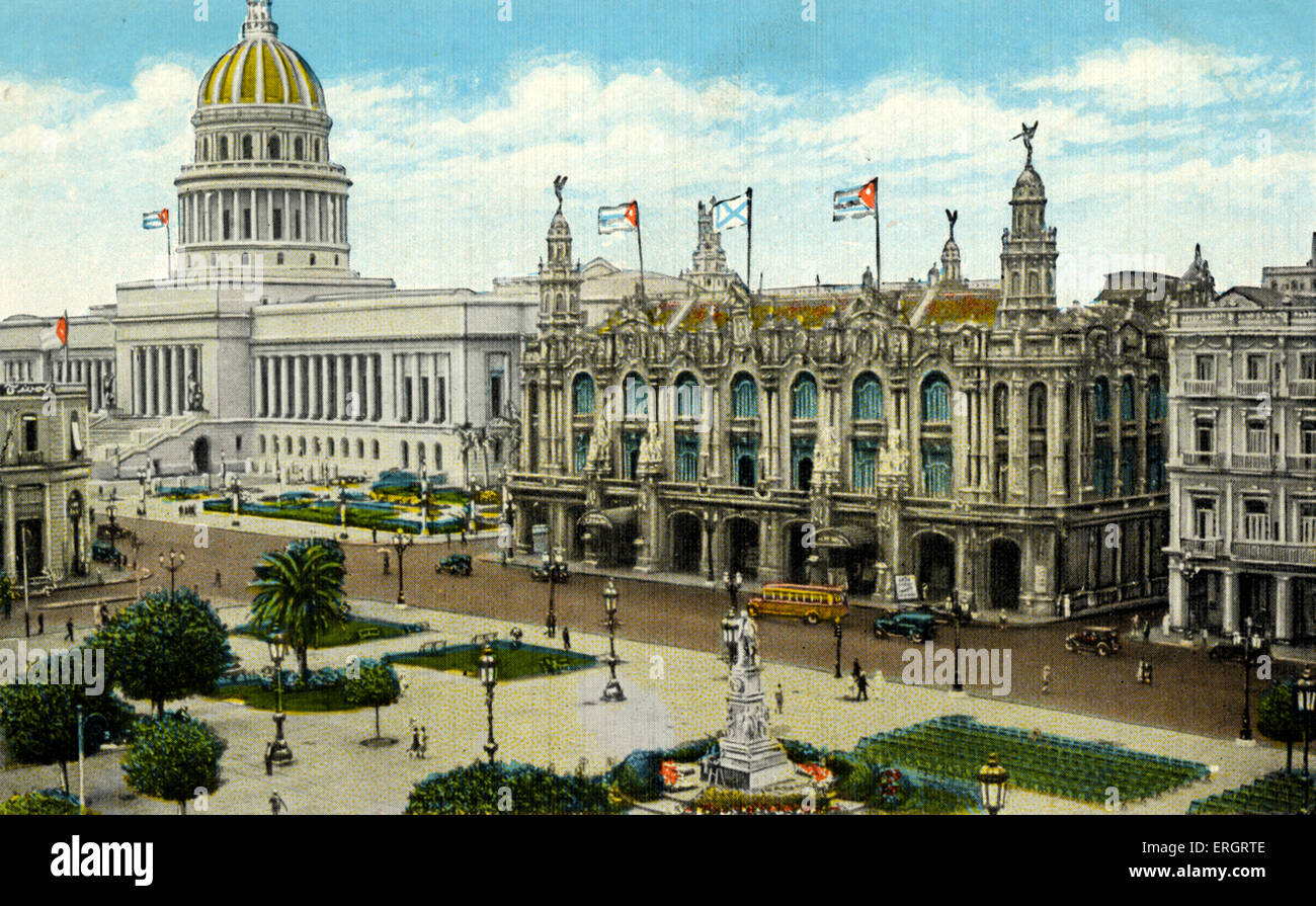 Havana opera house next to Central Park and Capitol Cuba, overlooking