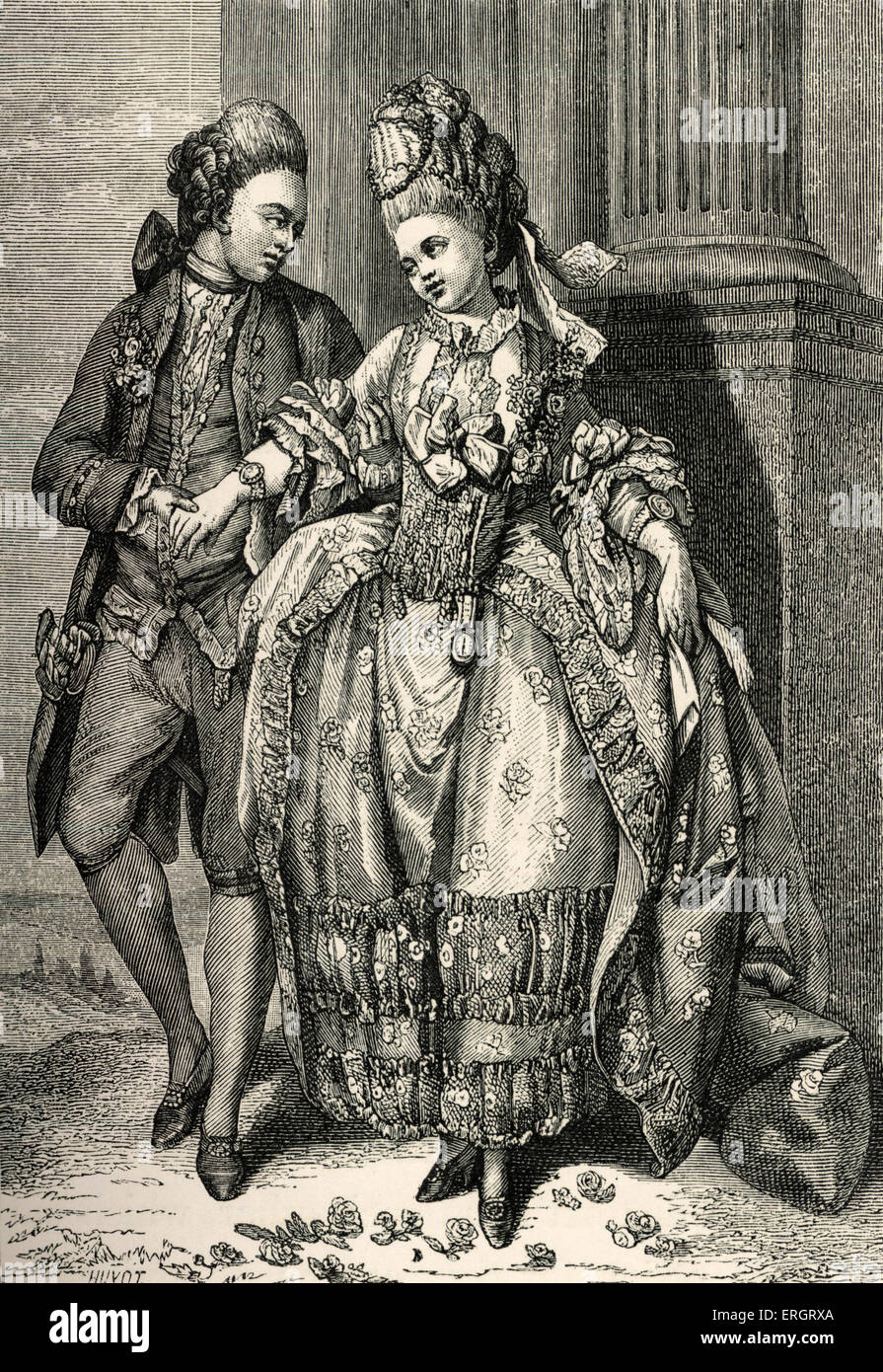 French bourgeois couple of newly-weds wearing 18th century fashion / costume. Rise of the middle class, aspirations to Stock Photo