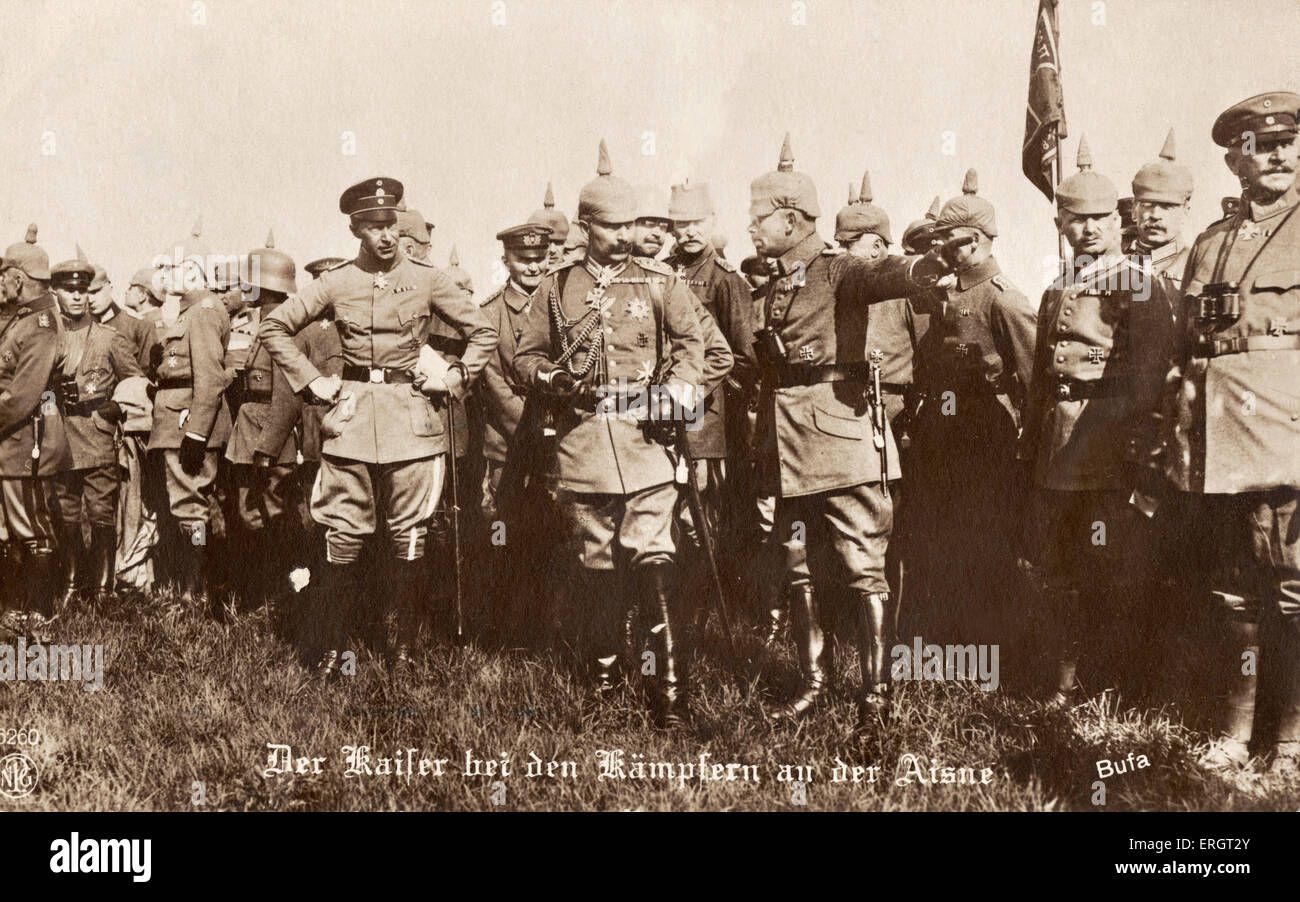 The Kaiser and his German army at their camp and ready to fight during the Battle of the Aisne, France. World War I (WWI). Stock Photo