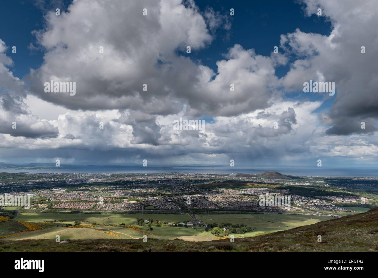 Looking across Edinburgh from Caerketton in the Pentland Hills Stock Photo