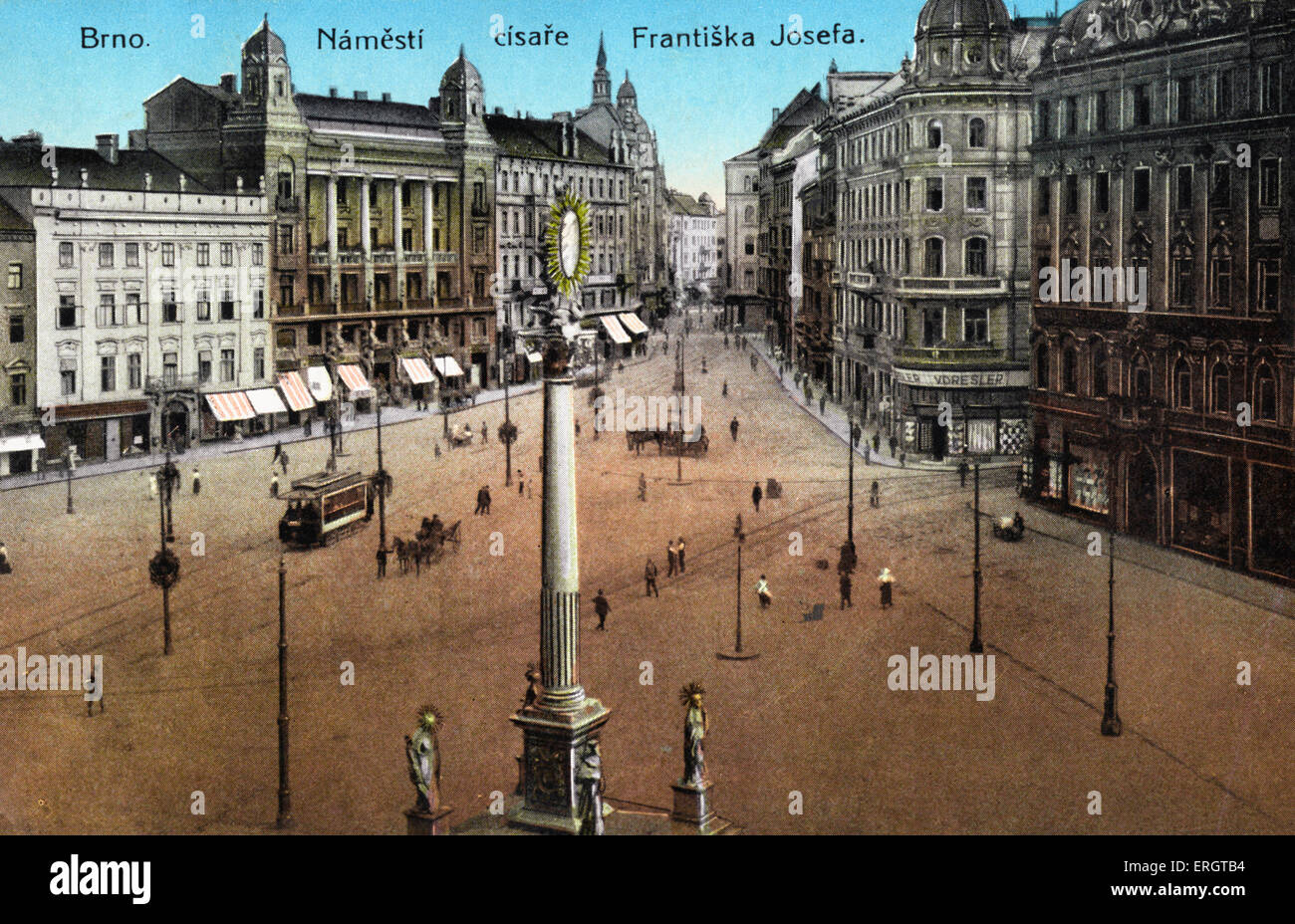 Bnro - coloured photograph of Freedom Square in the Czech city in the early twentieth century. Janacek connection. Stock Photo