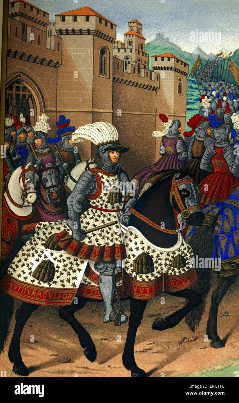 Louis XII - portrait of the French king on horseback leaving the city of Alexandria to conquer Genoa, 24 April 1507. Louis XII Stock Photo