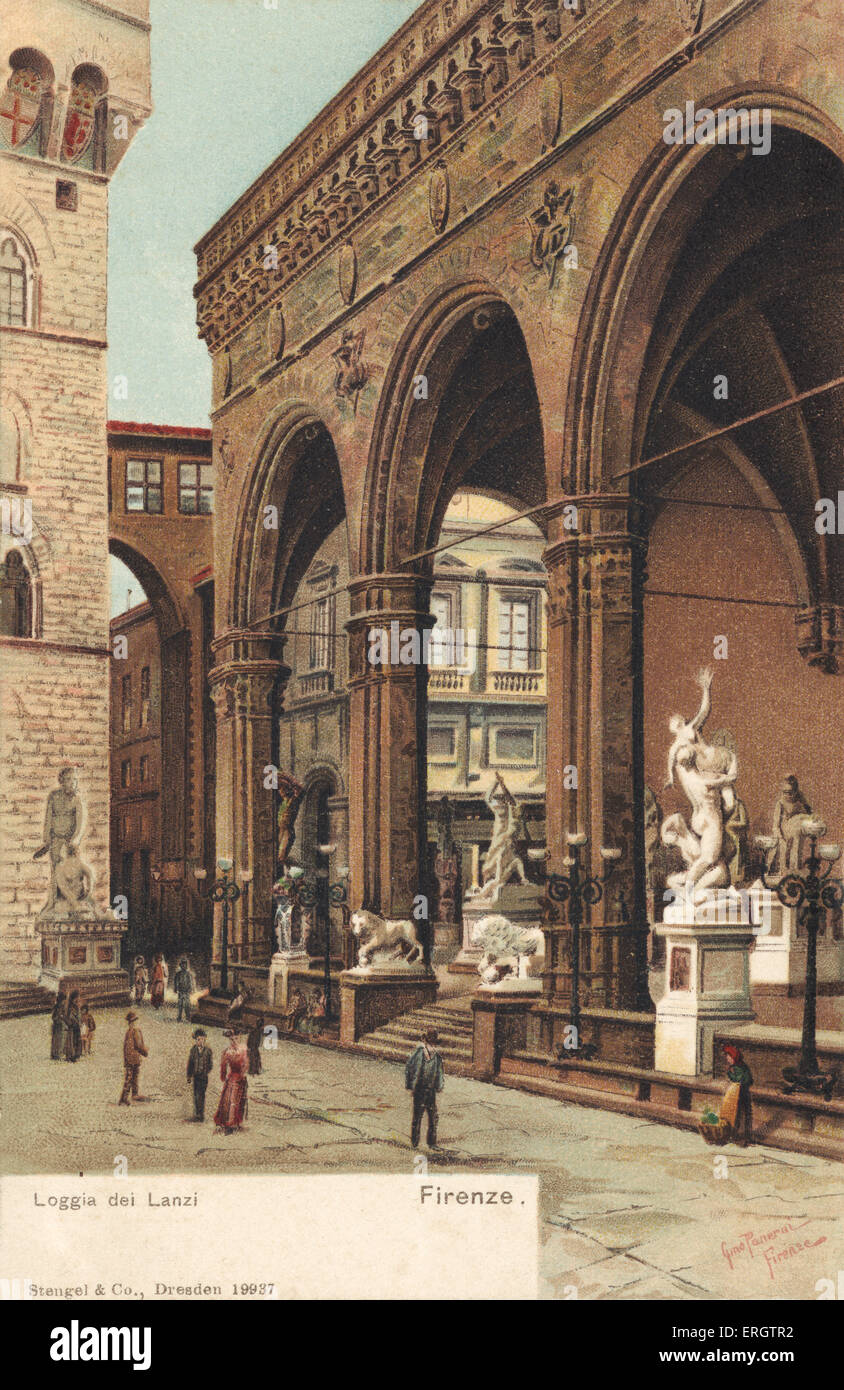 Florence -  Loggia dei Lanzi, a building on a corner of the Piazza della Signoria. Town square. Stock Photo
