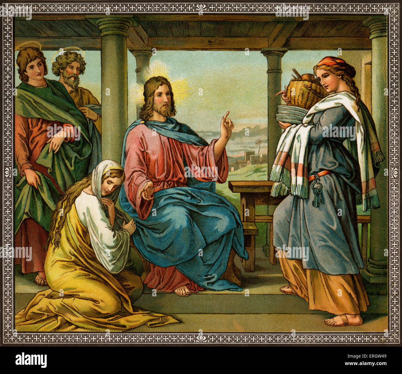 Jesus in the house of Martha and Mary - Stock Photo