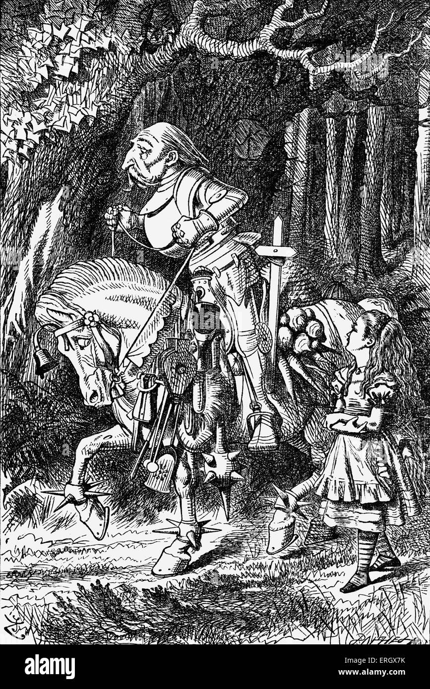 Lewis Carroll 's book 'Through the Looking-glass and what Alice found there'.  Illustrated by John Tenniel. Description of Stock Photo