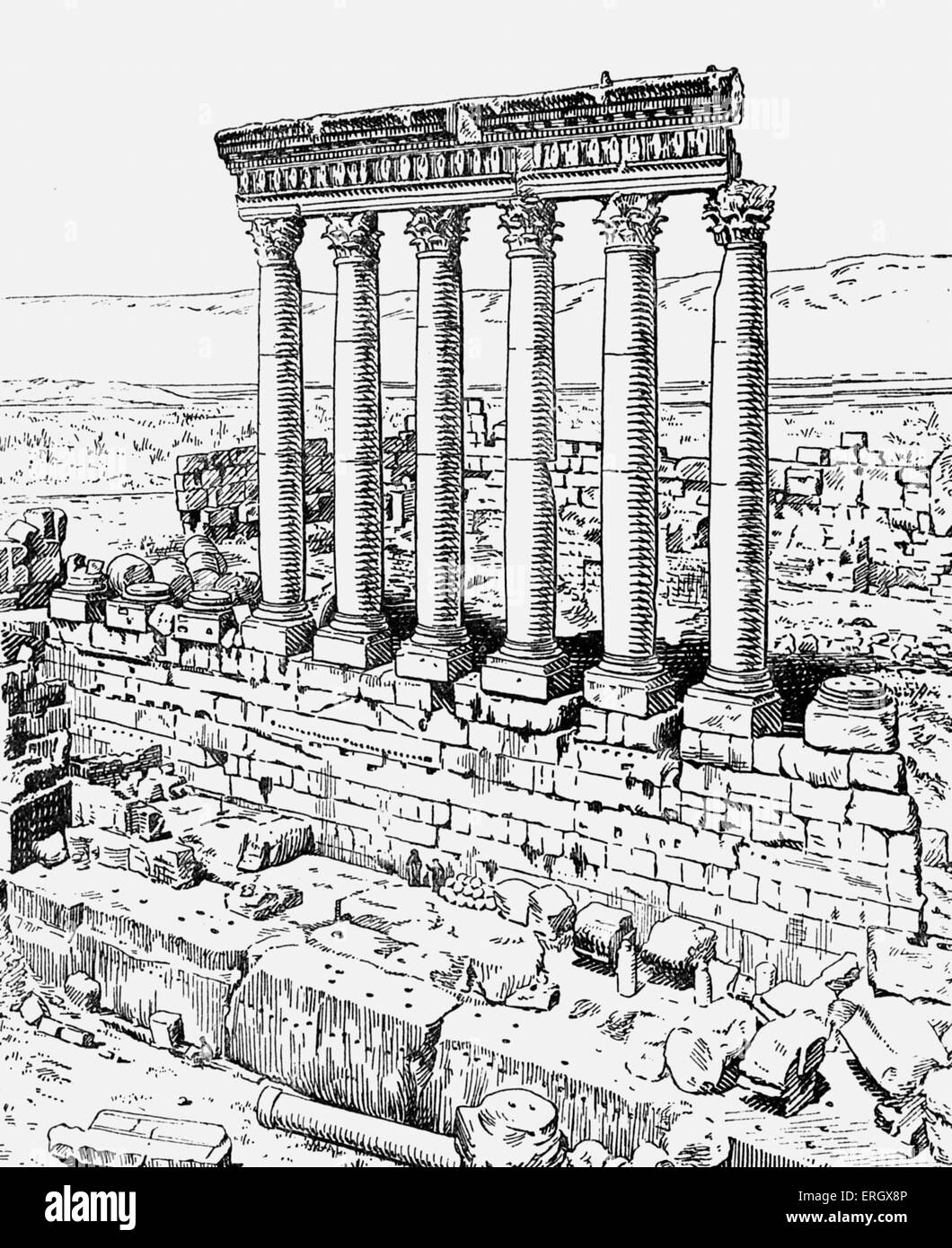 Zeus's temple. Corinthian columns temple of Zeus from ' A Study in Ancient Religion' by Arthur Bernard Cook, British Stock Photo