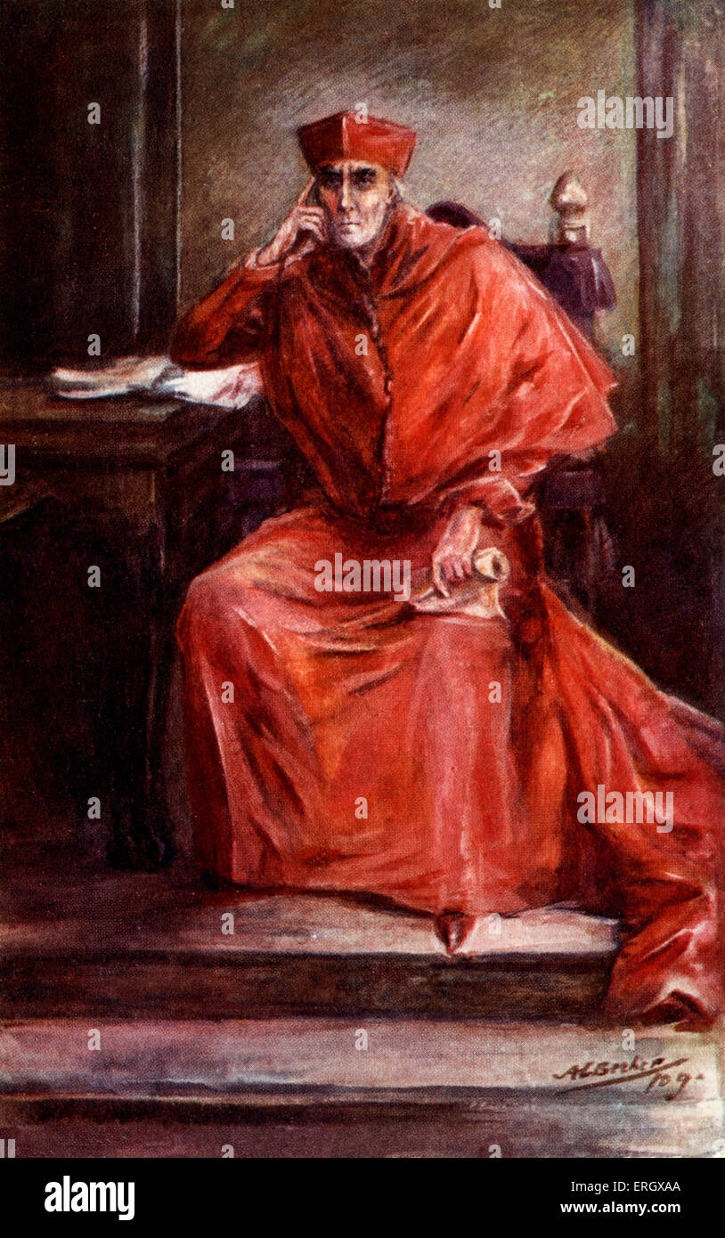 Henry Irving as 'Cardinal Wolsey'. HI: English stage actor in the Victorian era, 6 February 1838 – 13 October 1905. CW: English statesman and a cardinal of the Roman Catholic Church, c. March 1471–1475 – 28 November or 29 November, 1530. Stock Photo