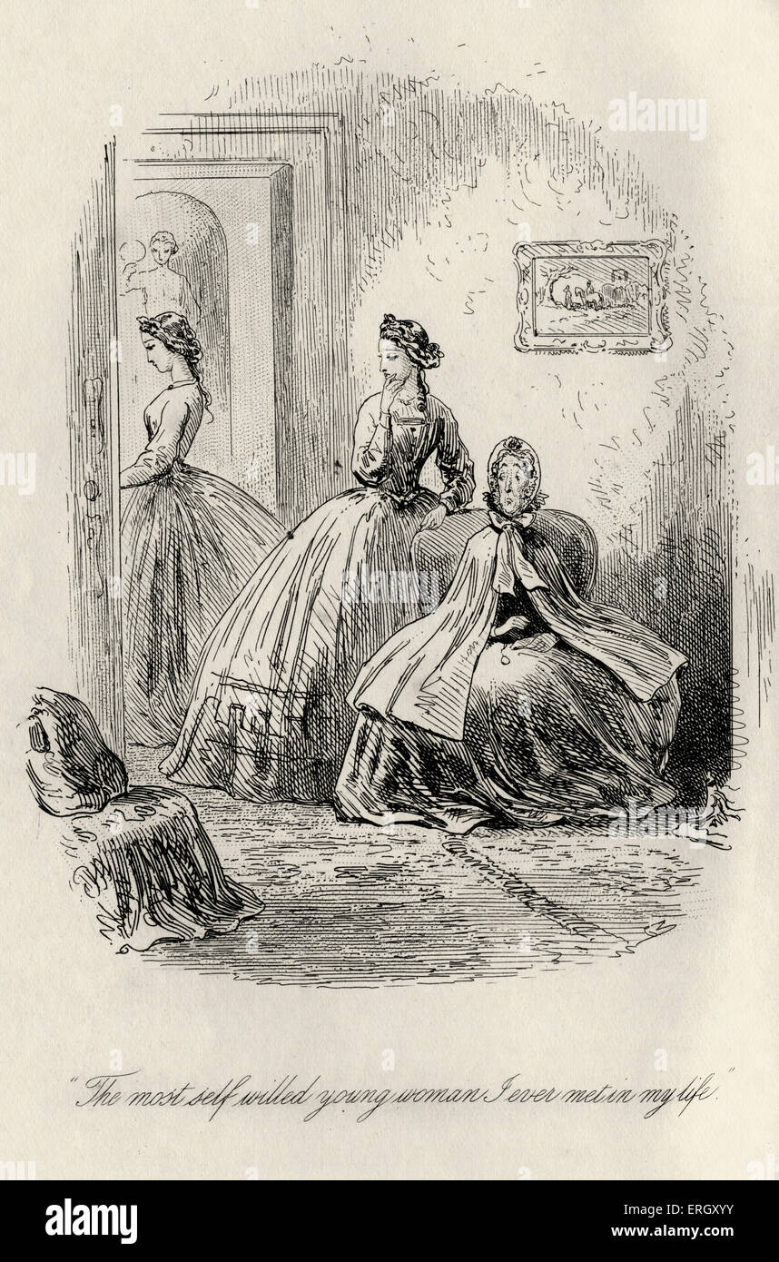 Can you forgive her?' by Anthony Trollope. First published in 1864 and 1865. Caption reads: 'The most self willed woman I ever met in my life'. (Alice Vavasor and Margaret Midlothian in Matching Priory). AT: English novelist, 24 April 1815 – 6 December 1882. Illustration by Hablot Knight-Browne (Phiz) and E.Taylor. Stock Photo
