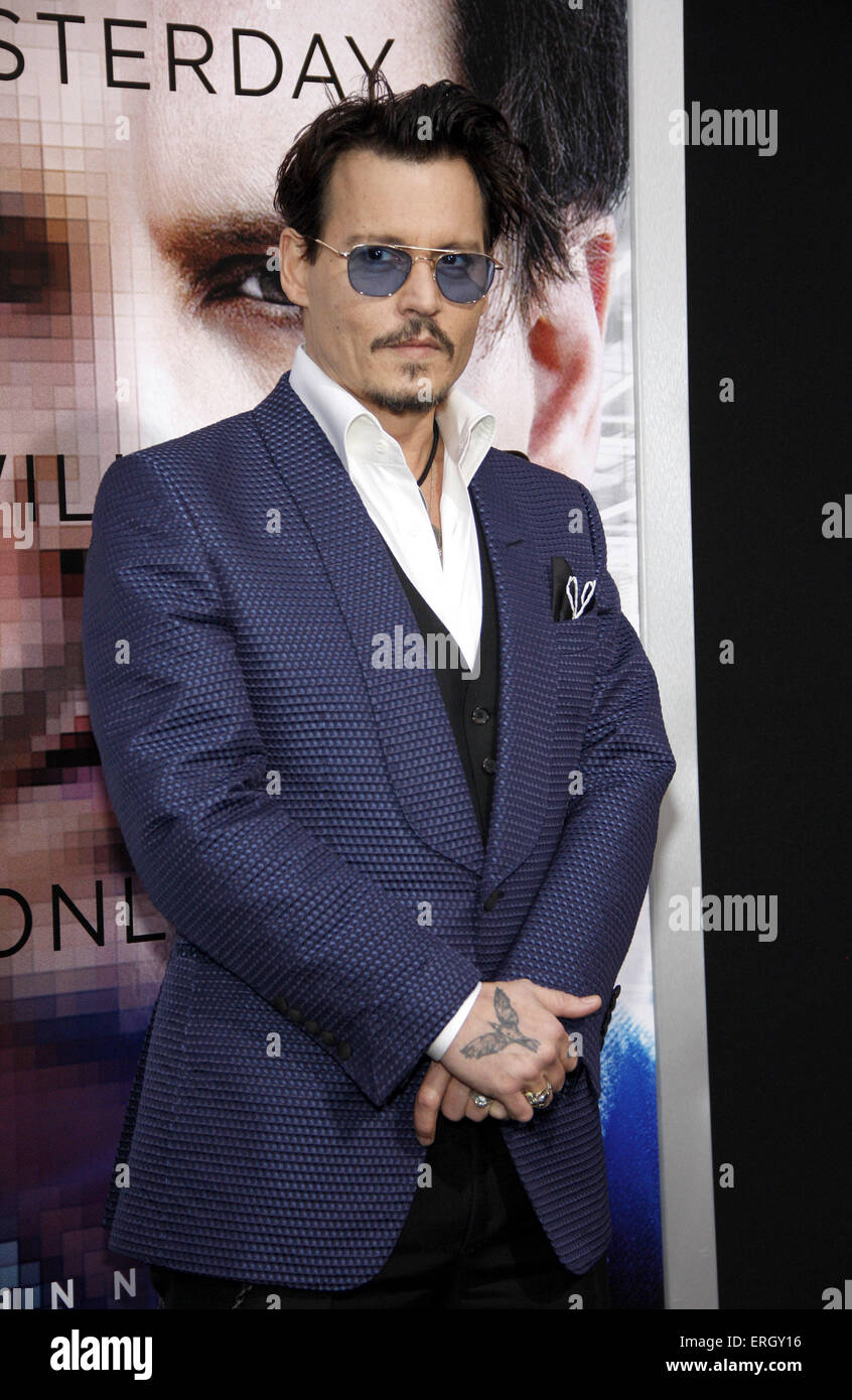 Johnny Depp at the Los Angeles premiere of 'Transcendence' held at the Regency Village Theatre in Westwood on April 10, 2014. Stock Photo
