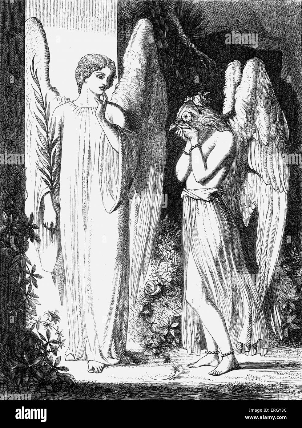 Paradise and the Peri - illustration from the book Lalla Rookh by Irish poet and writer Thomas Moore.  'One morn a Peri at the Stock Photo