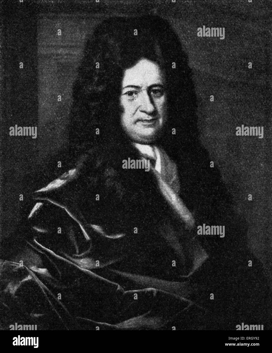 Gottfried Wilhelm Leibniz. Portrait by Andreas Scheits. GWL, German philosopher and mathematician: 1 July 1646 – 14 November Stock Photo